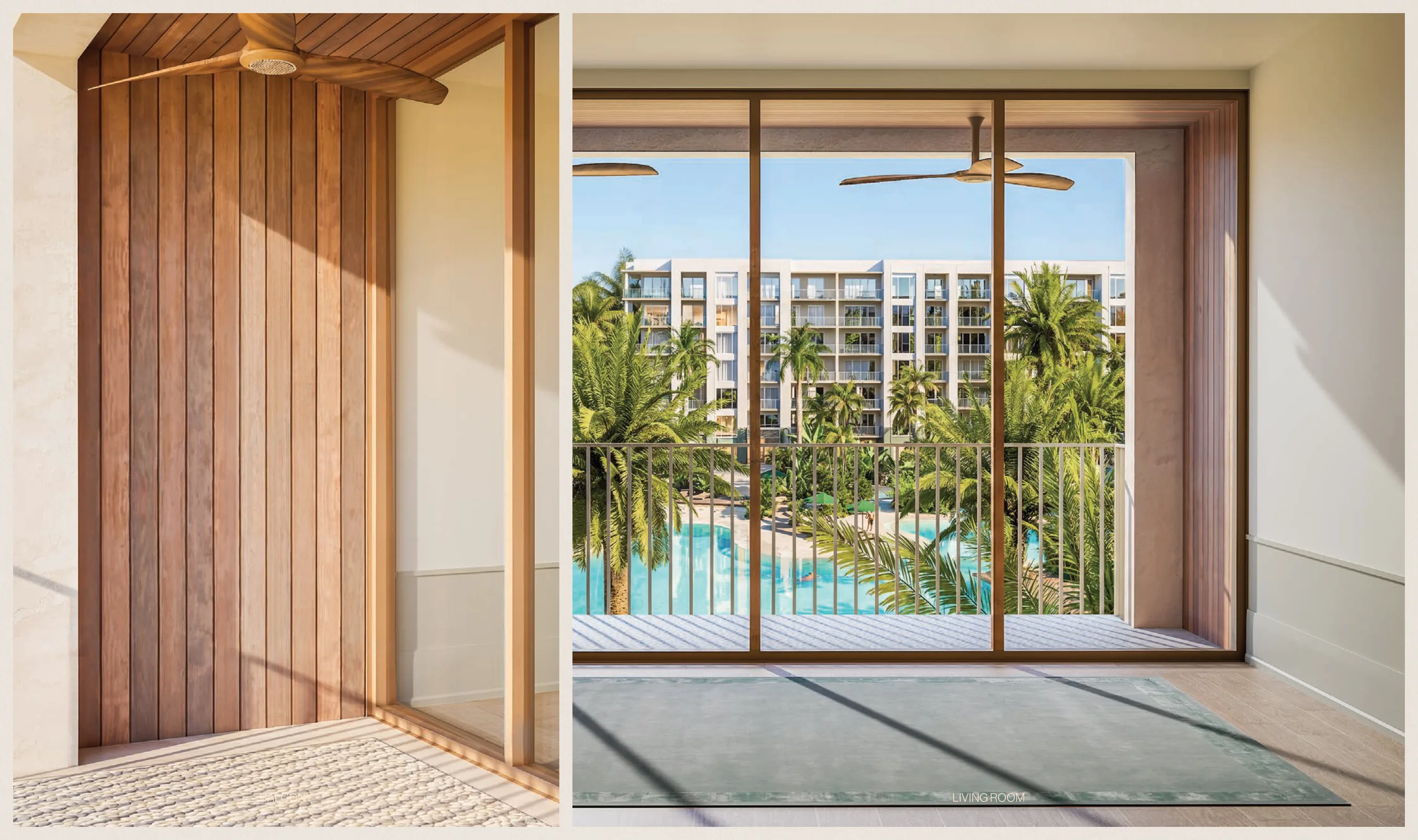 Cabana residence — living room with resort lagoon view